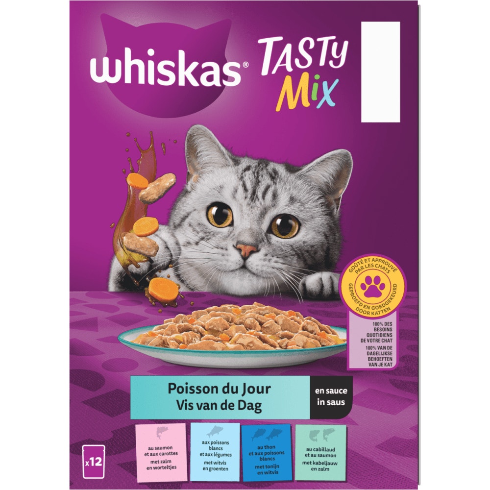 WHISKAS® Tasty Mix Sachets Fraîcheur Poisson Du Jour En Sauce Pour Chat Adulte 4 Variétés 12 x 85g - 2