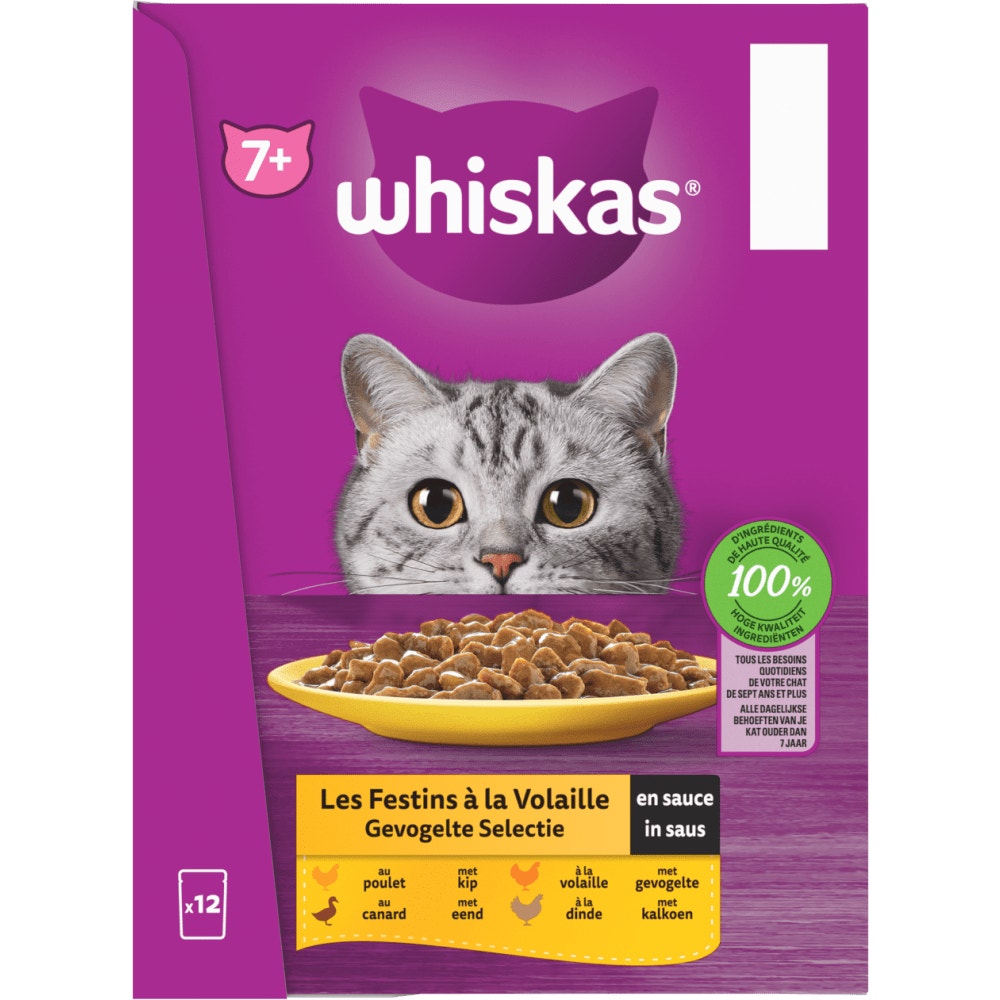 WHISKAS® Sachets Fraîcheur Les Festins À La Volaille En Sauce Pour Chat Senior 4 Variétés 12 x 85g - 2