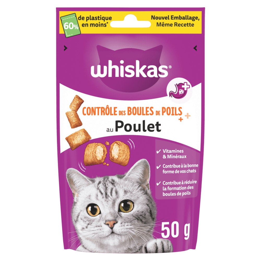 WHISKAS® Contrôle des Boules de Poils Friandises Pour Chat Adulte 50g - 1