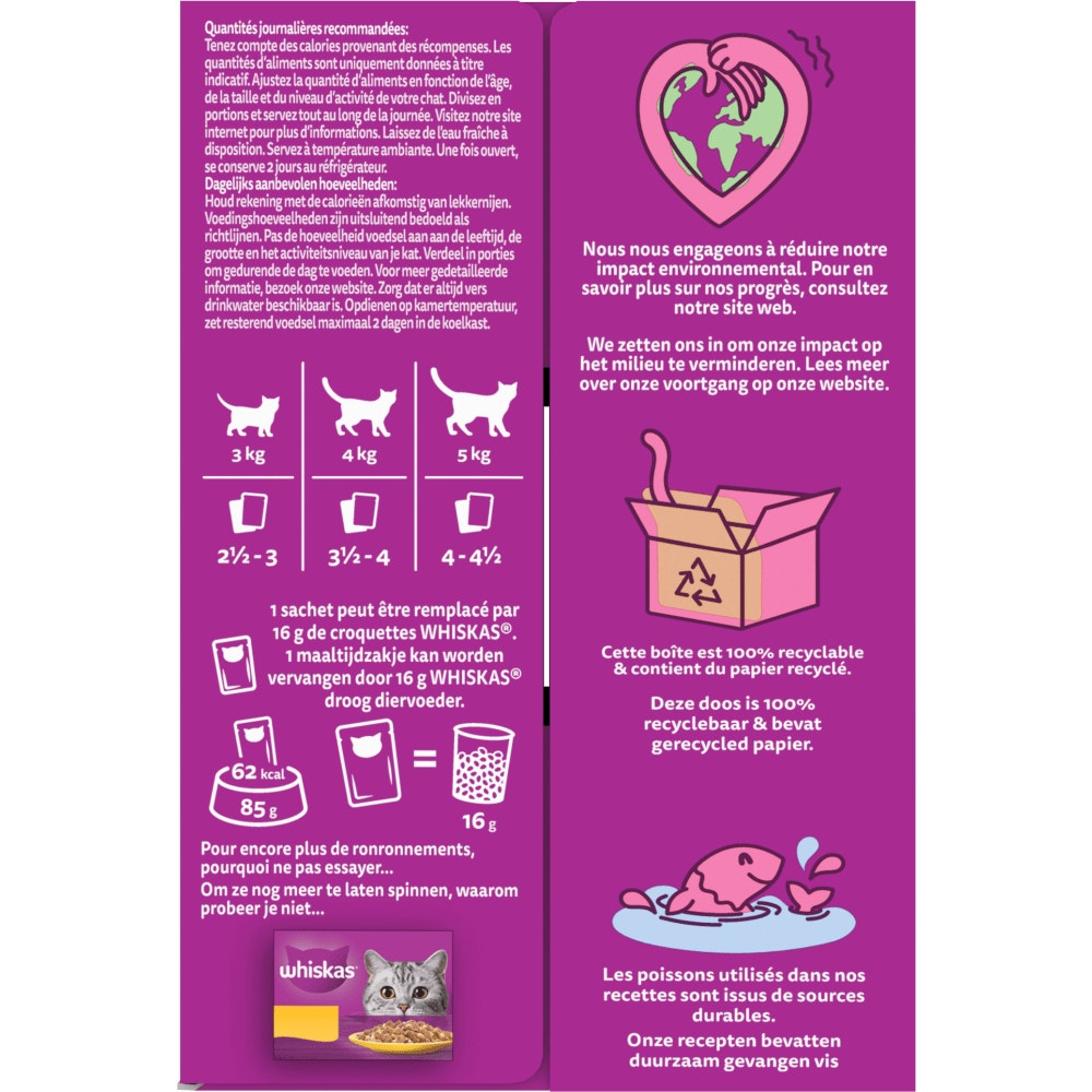 WHISKAS® Tasty Mix Sachets Fraîcheur Poisson Du Jour En Sauce Pour Chat Adulte 4 Variétés 12 x 85g - 4