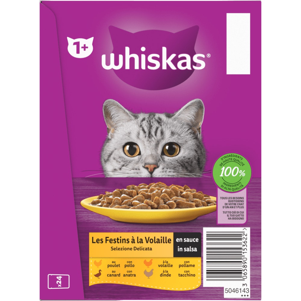 WHISKAS® Sachets Fraîcheur Les Festins À La Volaille En Sauce Pour Chat Adulte 4 Variétés 24 x 85g - 2