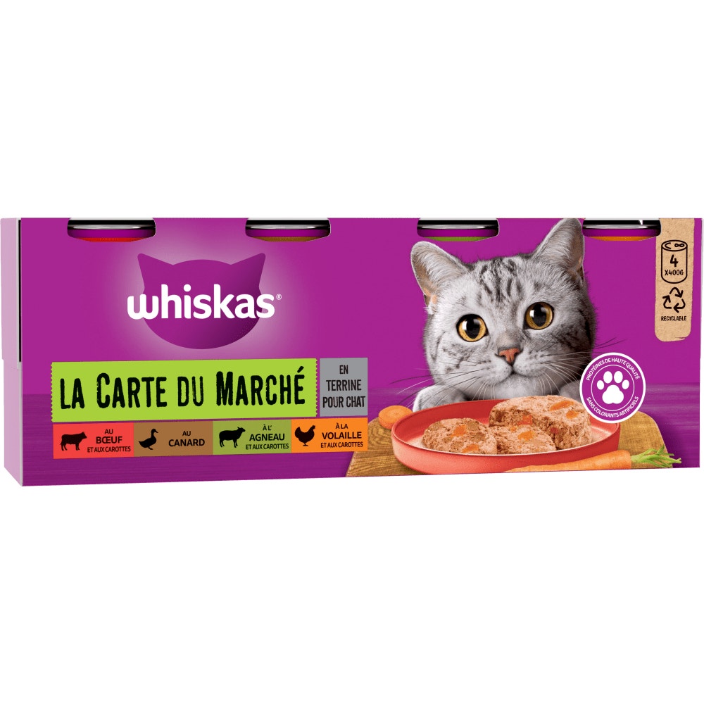 WHISKAS® La Carte du Marché En Terrine Pour Chat Adulte 4 Variétés 4 x 400g - 1