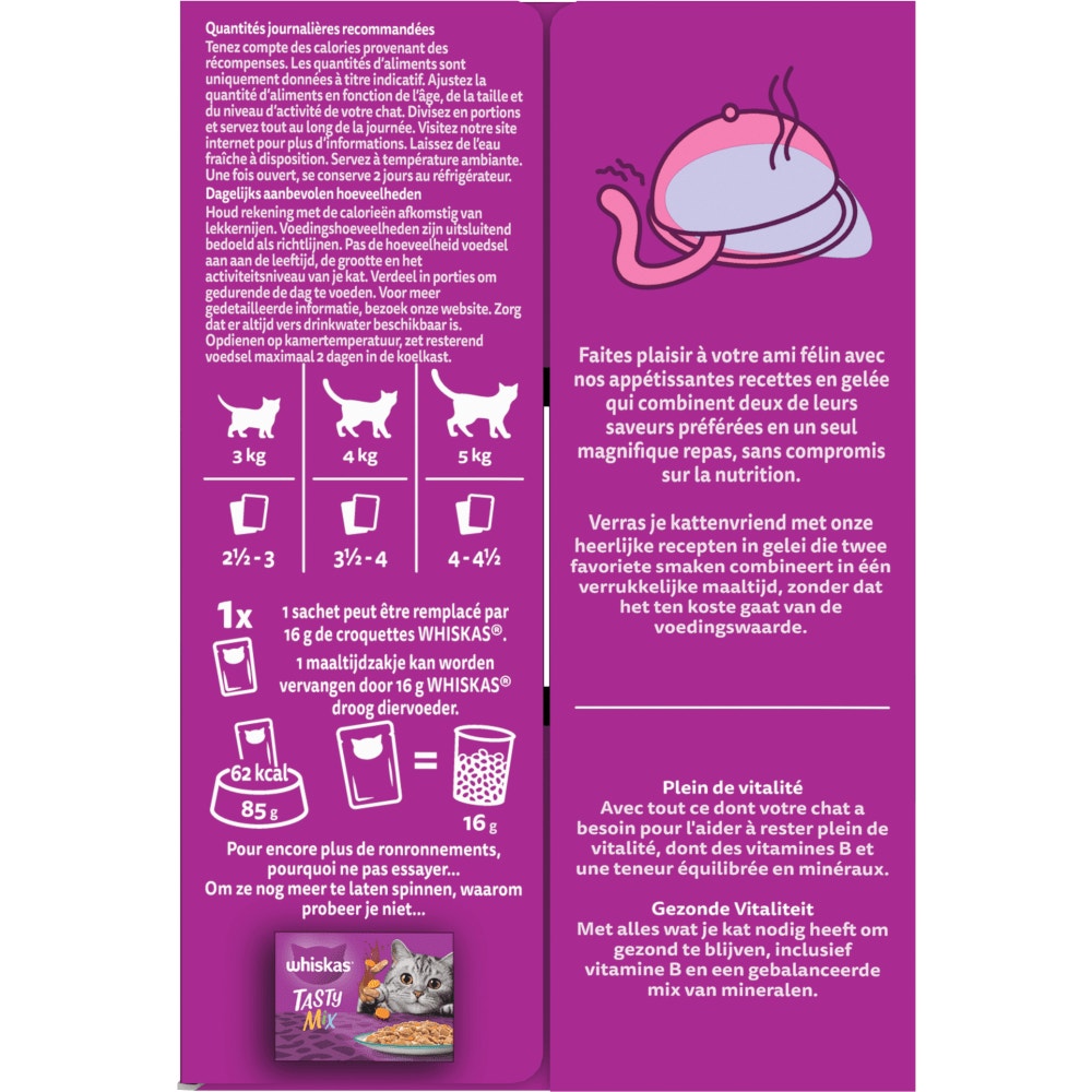 WHISKAS® Duo Sachets Fraîcheur Terre & Mer En Gelée Pour Chat Adulte 4 Variétés 12 x 85g - 4