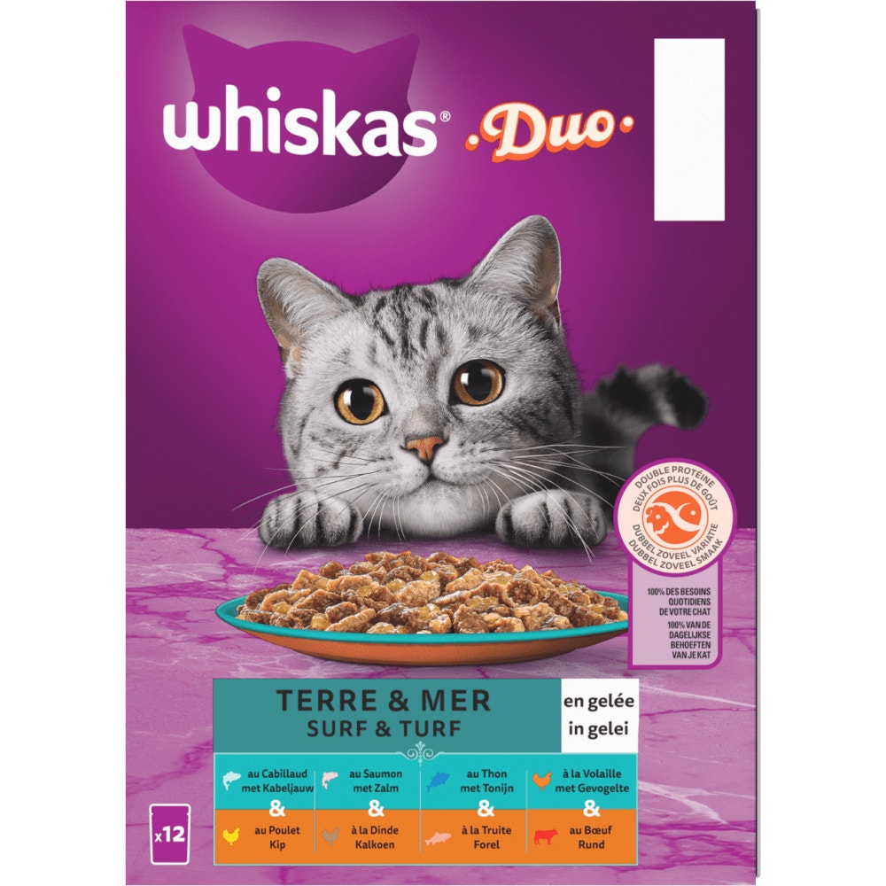 WHISKAS® Duo Sachets Fraîcheur Terre & Mer En Gelée Pour Chat Adulte 4 Variétés 12 x 85g - 2