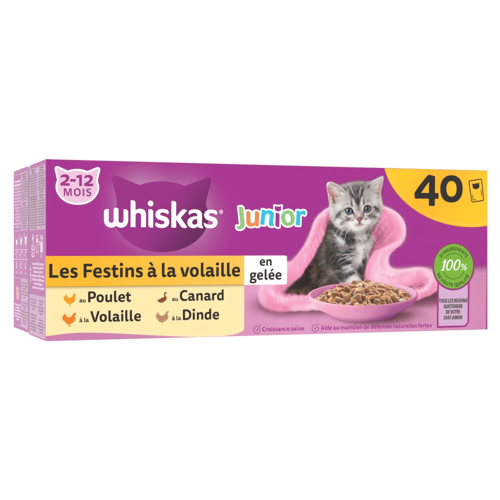 WHISKAS® Sachets Fraîcheur Les Festins À La Volaille En Gelée Pour Chaton 4 Variétés 40 x 85g - 1