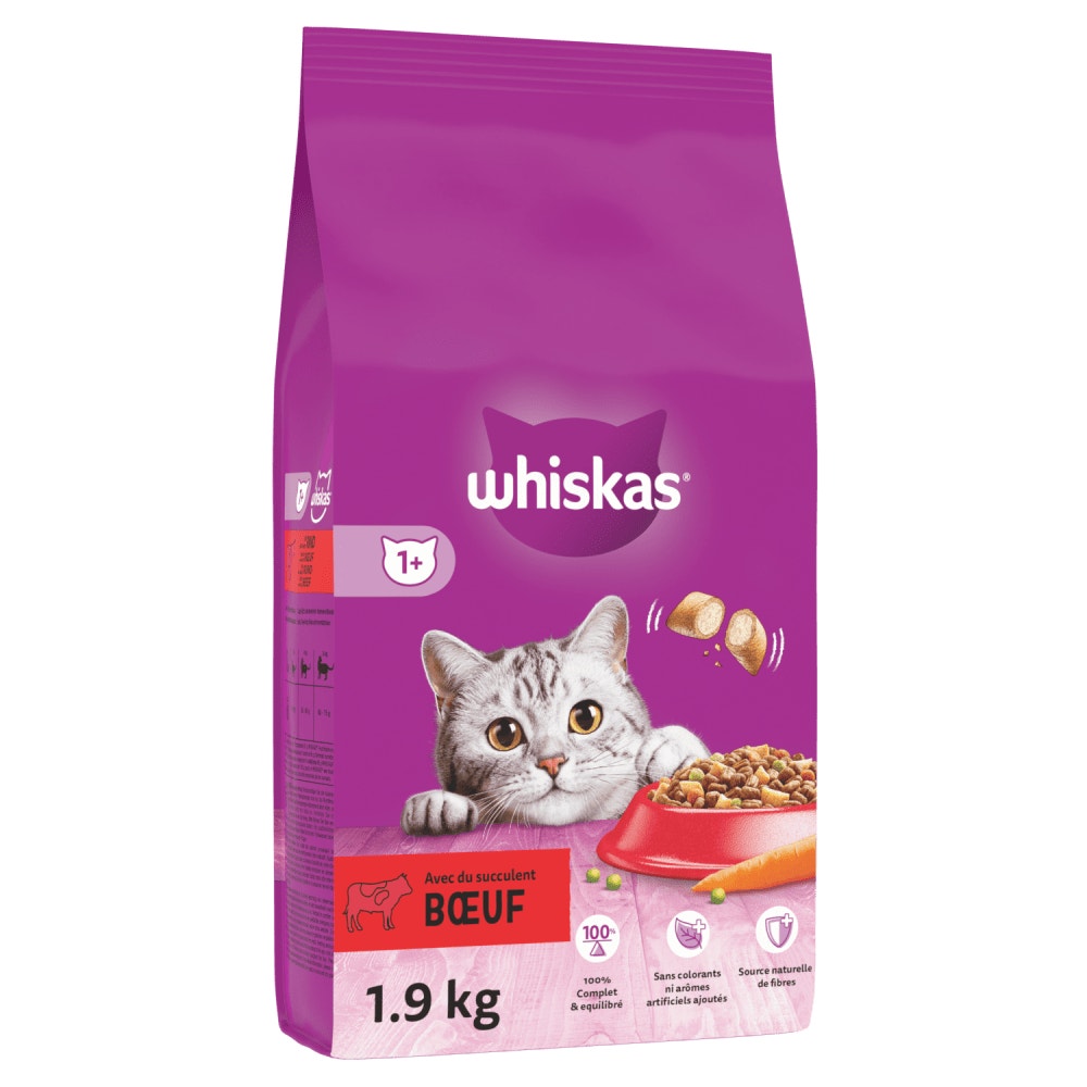 WHISKAS® Croquettes Au Boeuf Pour Chat Adulte 1,9kg & 3,8kg - 1