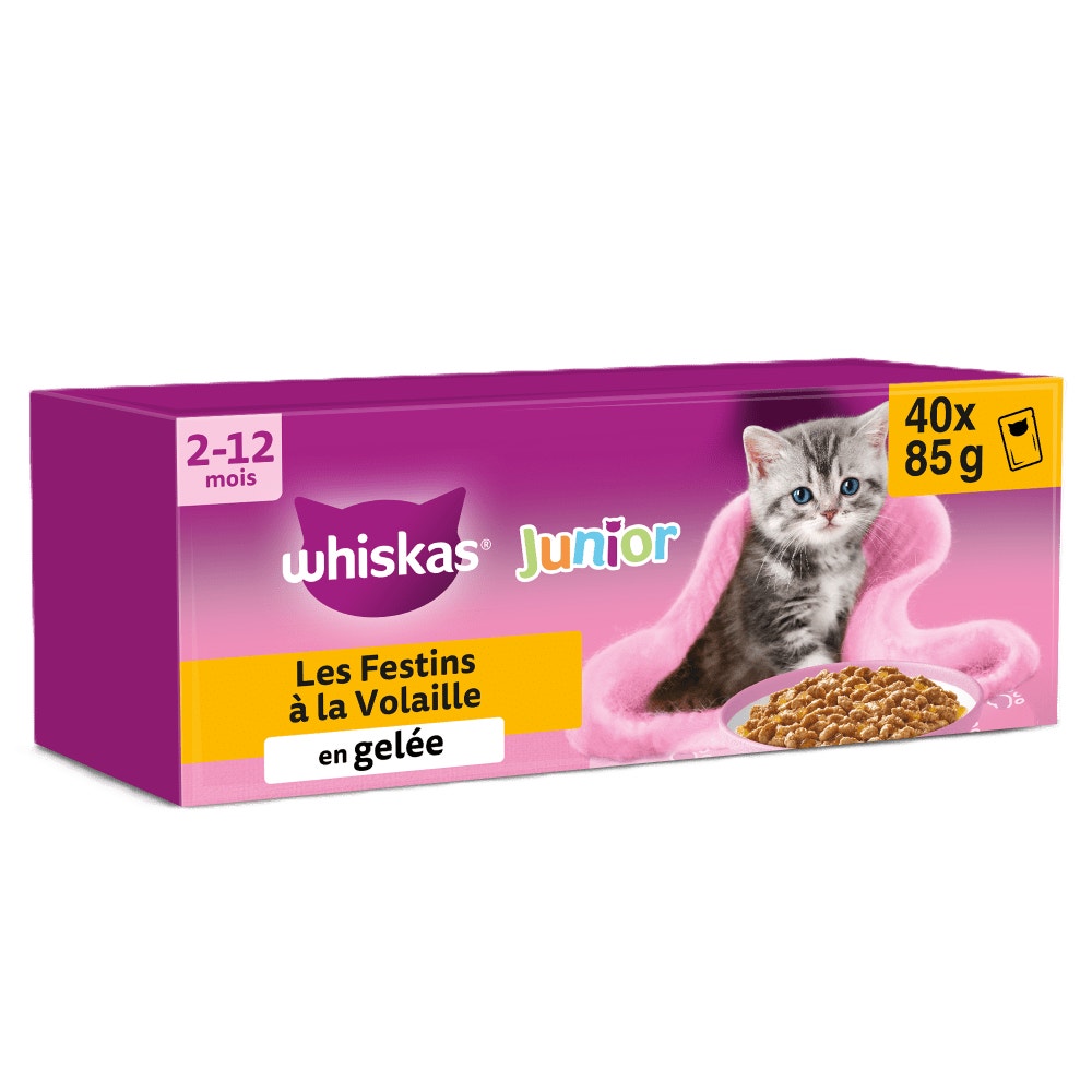 WHISKAS® Sachets Fraîcheur Les Festins À La Volaille En Gelée Pour Chaton 4 Variétés 40 x 85g - 1